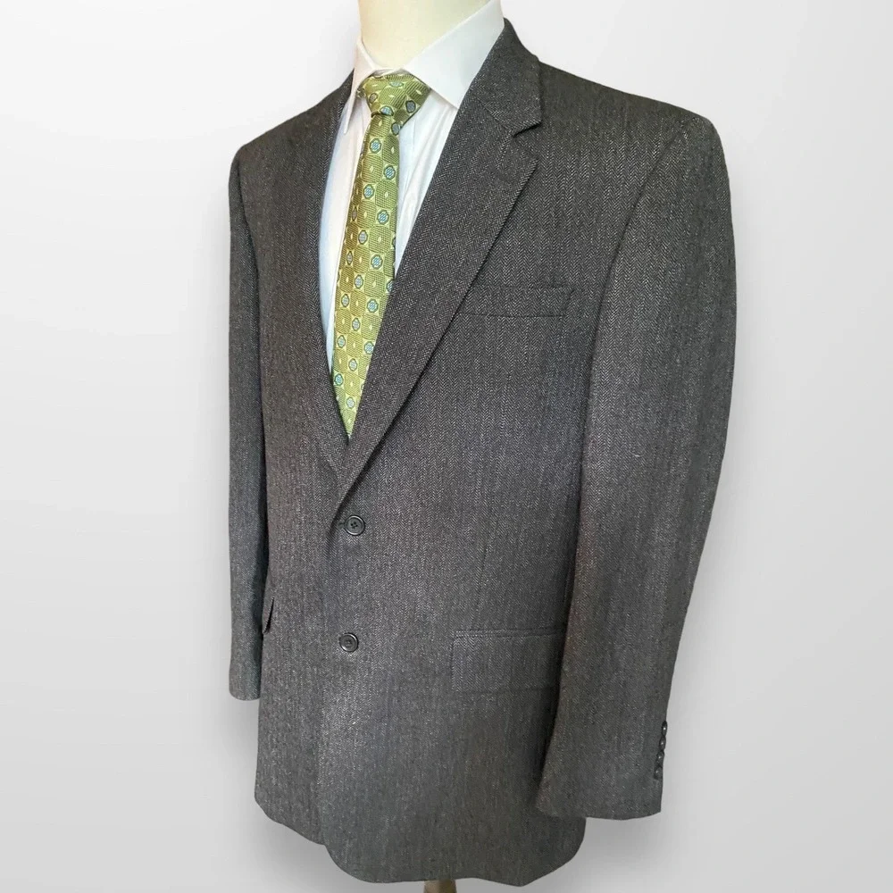 Jos A Bank Mens Sport Coat Brown Herringbone Casual Blazer Wool‎ Suit 43L